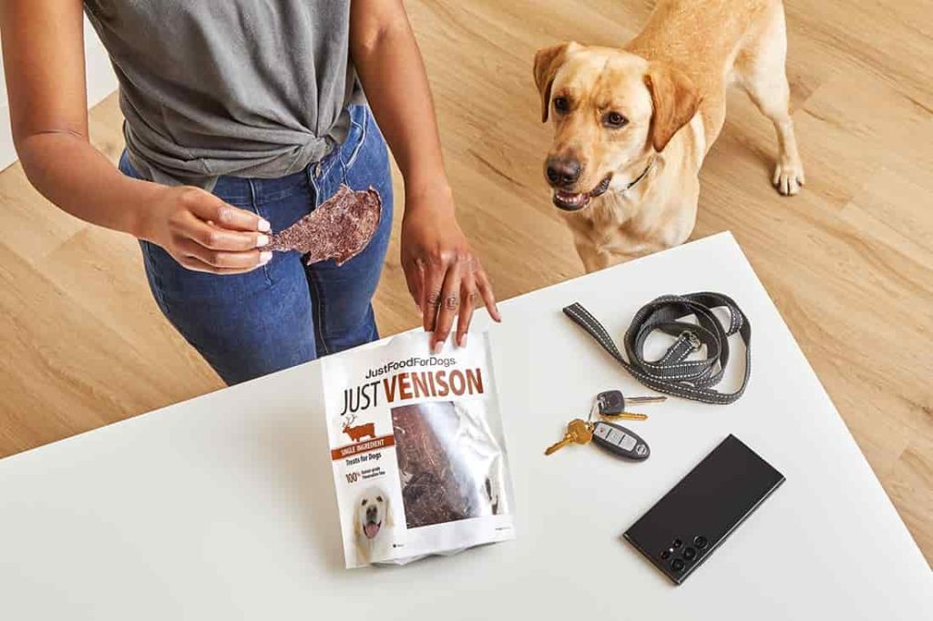 dog getting a venison dog treat