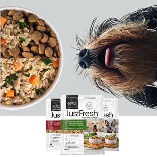 fresh dog food in a pouch that is preservative-free and resealable for easy storage